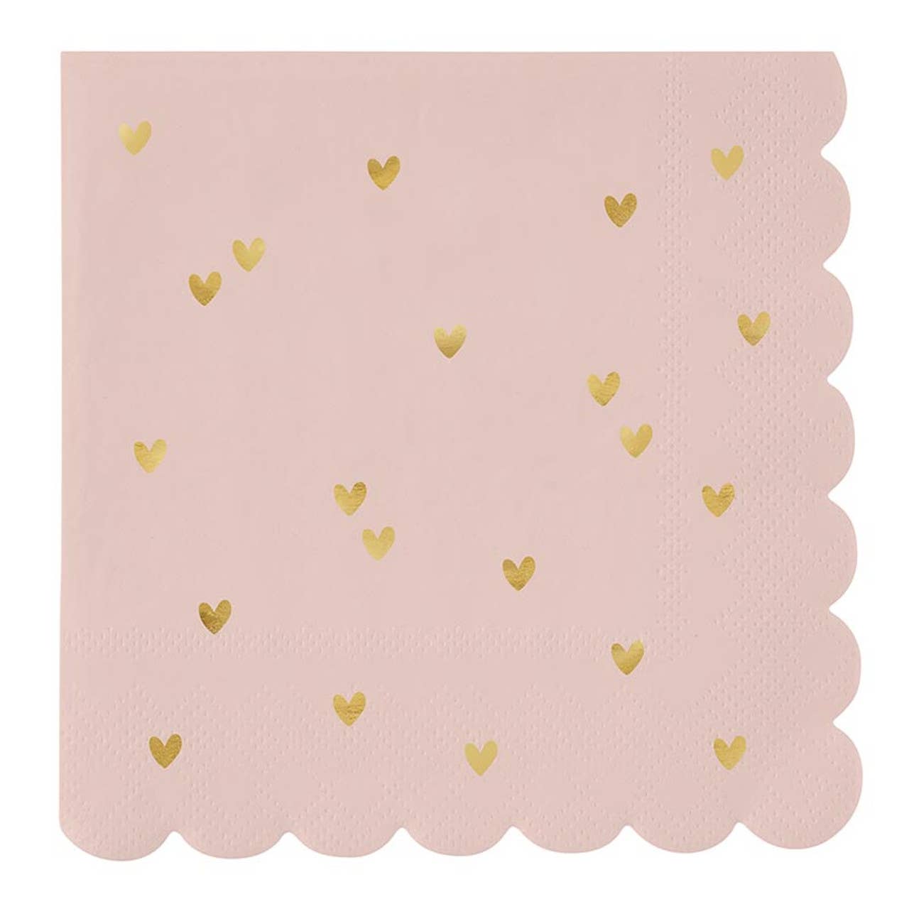 Scalloped Cocktail Napkins - Gold Foil Hearts