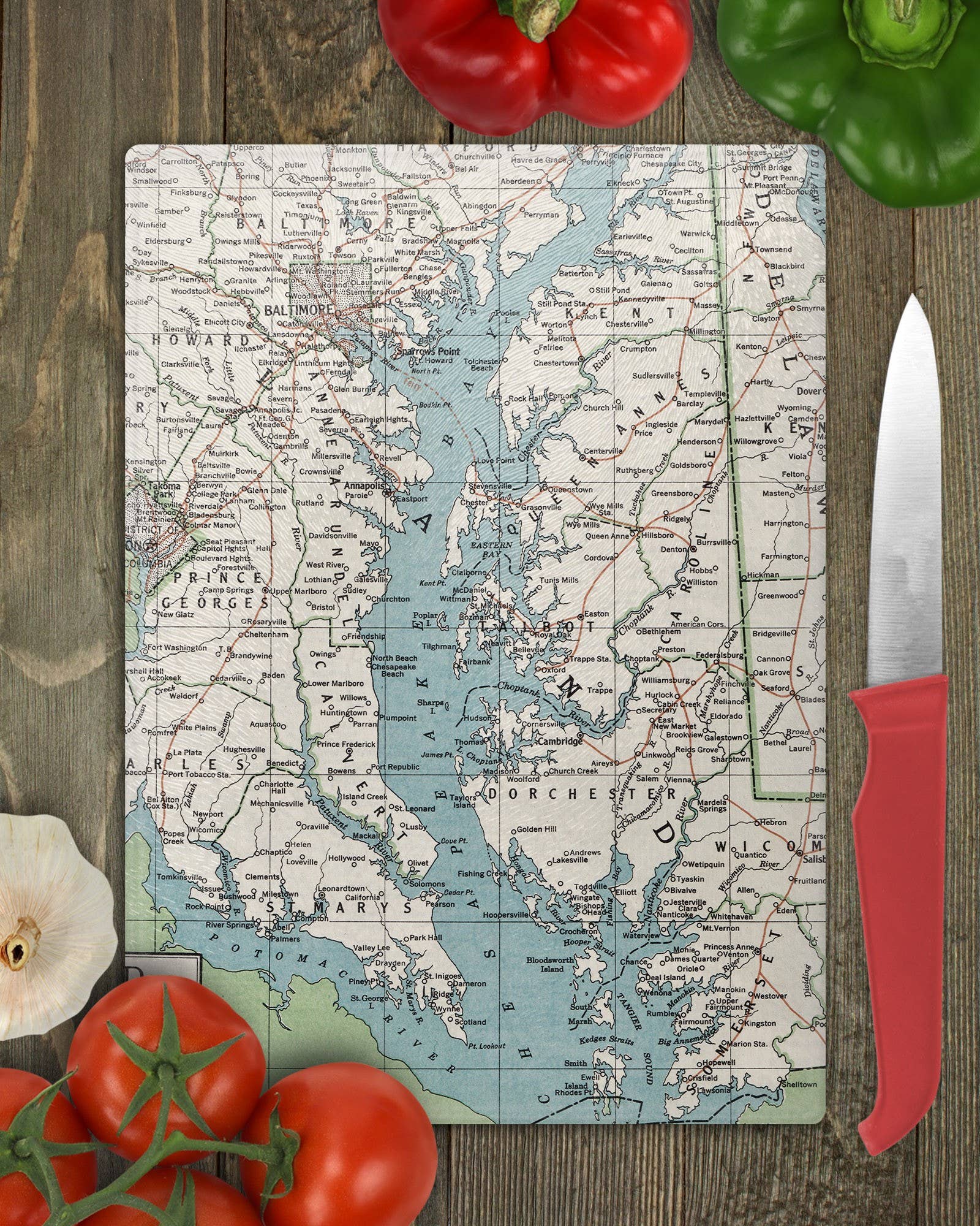 Chesapeake Bay Map Cutting Board Charcuterie Cheese Board: Large