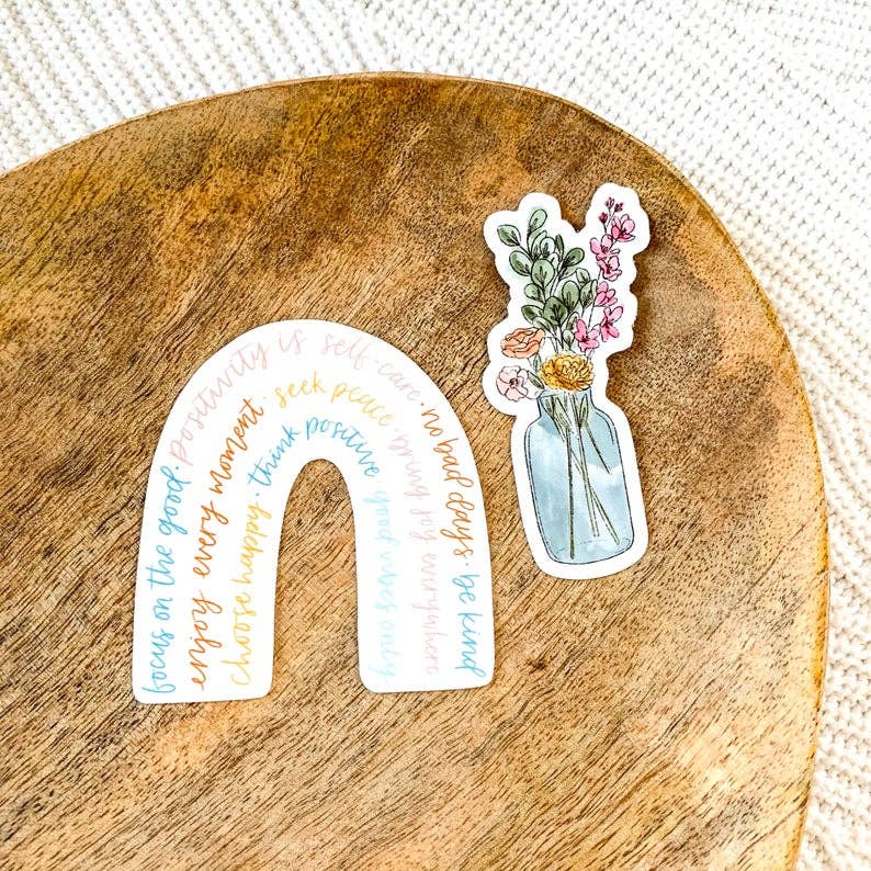 Watercolor Vase with Flower Bouquet Sticker 3.5x1.75in